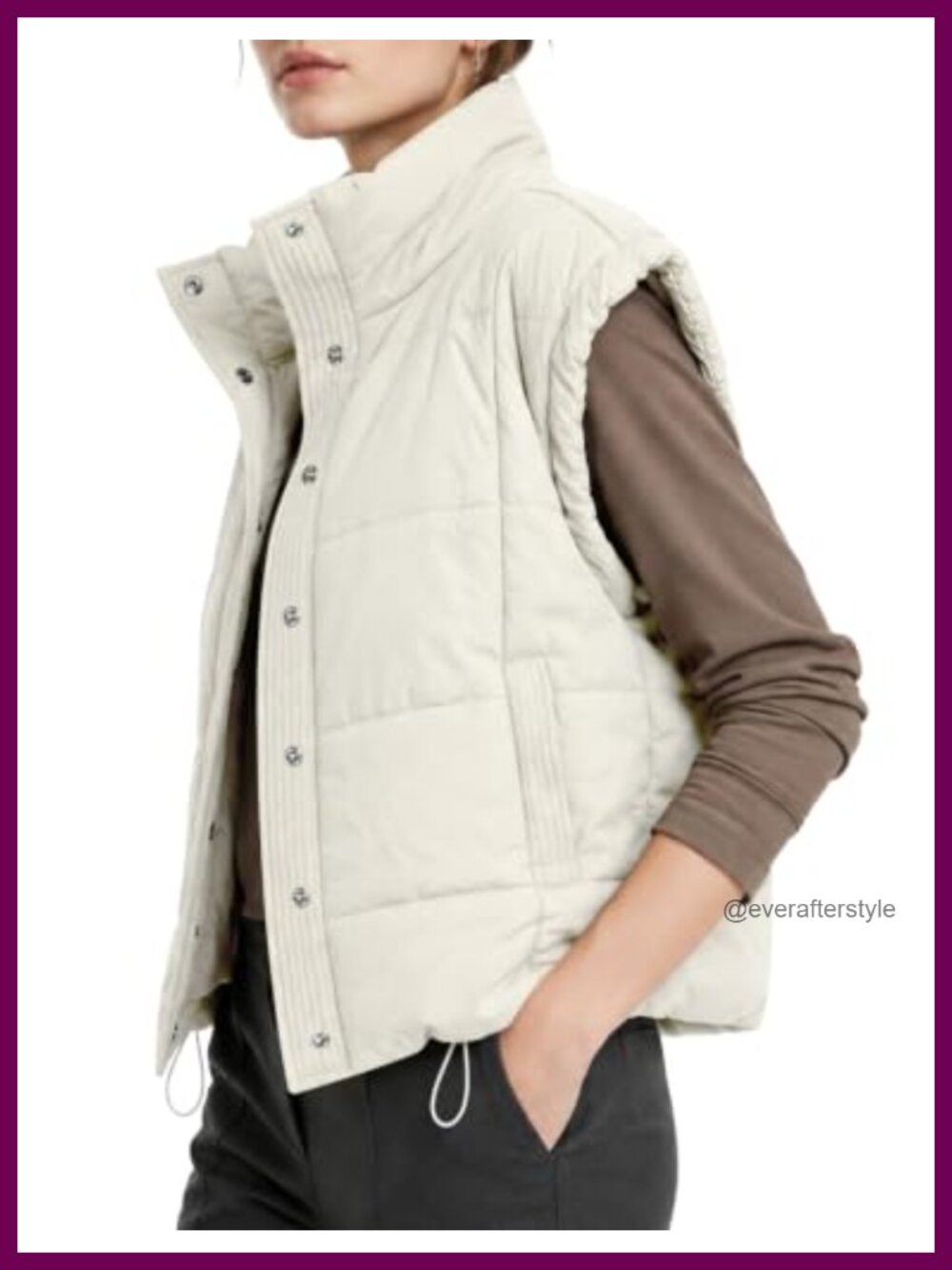 Lightweight Cropped Puffer Vest Stand Collar Snap Button Padded Warm Layer